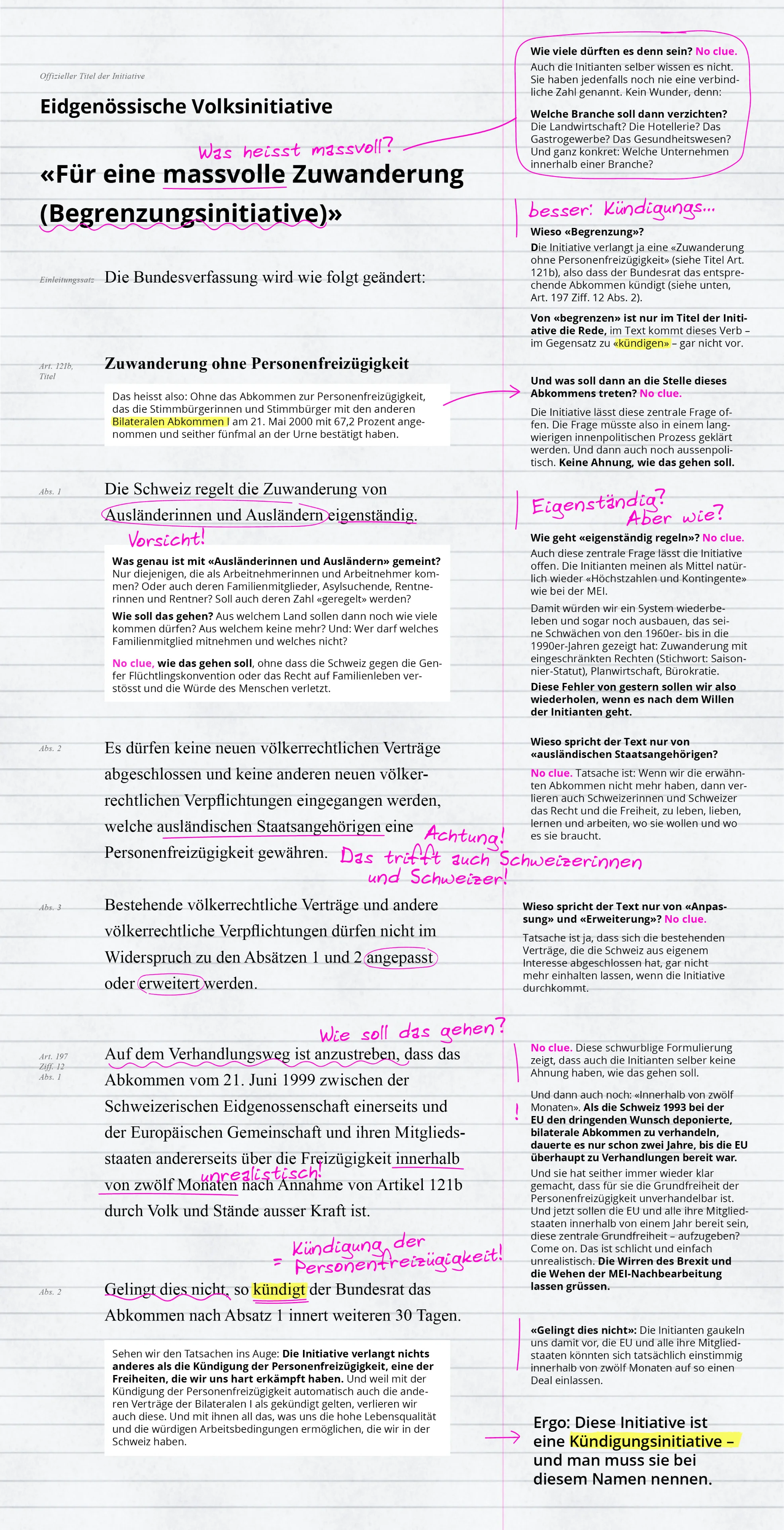 Faktencheck Initiativtext Kündigungsinitiative