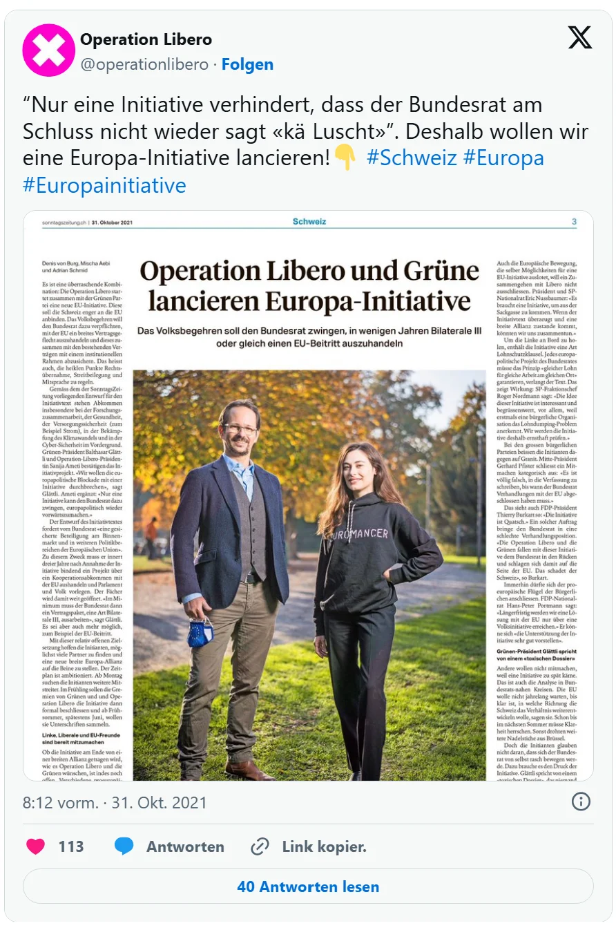 X-Post Lancierung Europa-Initiative