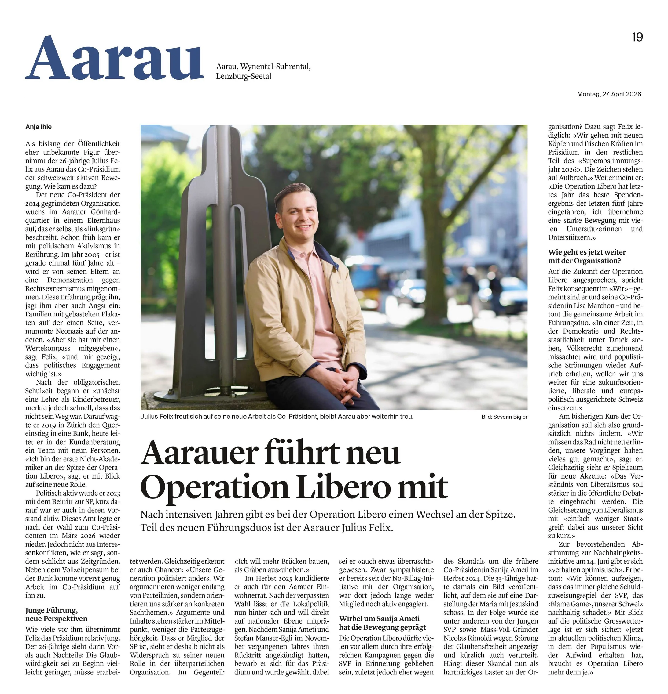Julius Felix im Portrait der Aargauer Zeitung