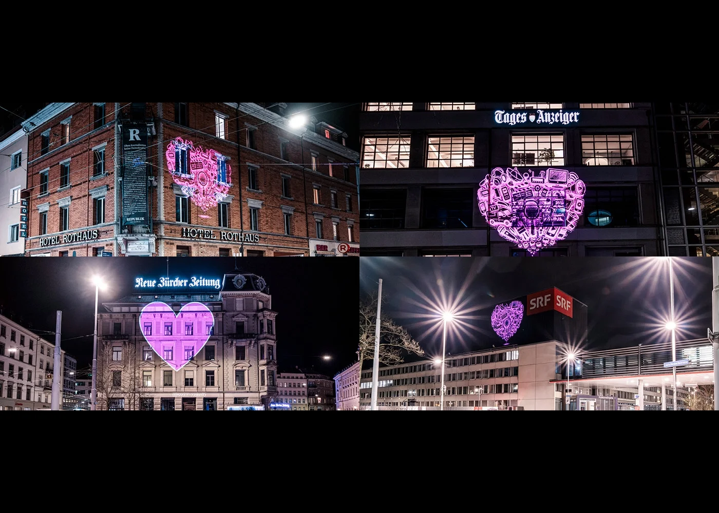 Pinke Herzen auf Medienhäusern