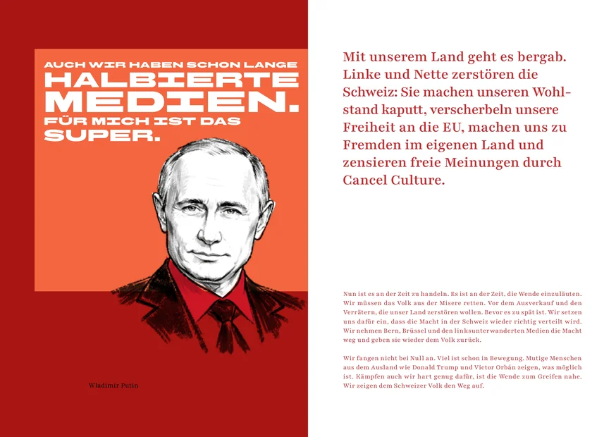 Autokraten-Leitfaden der Operation Libero. Nein zur Halbierungsinitiative am 8. März.