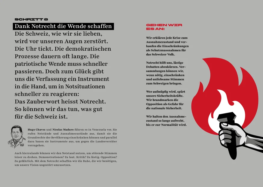 Autokraten-Leitfaden der Operation Libero. Nein zur Halbierungsinitiative am 8. März.