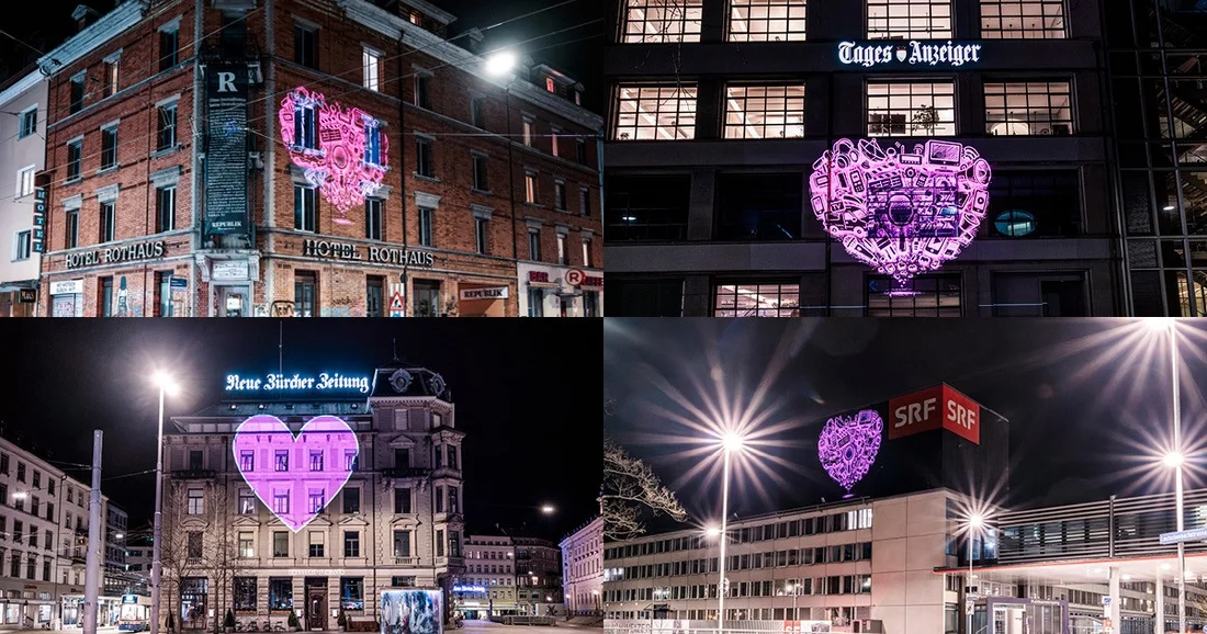 Pinke Herzen auf Medienhäusern, Nein zur Halbierungsinitiative